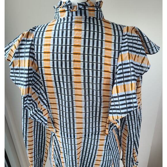 Samsoe Samsoe Martha Short Dress Organic Cotton Plaid Ruffle Long Sleeve Size XS - Picture 8 of 14